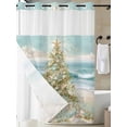 thumbnail image 3 of No Hook Shower Curtain with Snap-in Liner, Coastal Beach Waterproof Fabric Bathroom Curtains, Summer Ocean Wave Starfish Coral Trees Bath Curtains & Mesh Top Window Stall 48"x72", 3 of 9