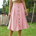 thumbnail image 2 of Falda larga plisada de talle alto con botones delanteros, falda plisada de Color puro para mujer, citas, 2 of 6