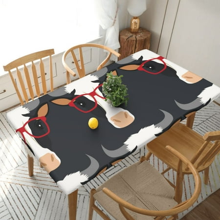 

Home Deluxe Tablecloth Einer Kuh Mit Brille---A Cow With Glasses Waterproof Elastic Rim Edged Table Cover- For Christmas Parties And Picnics 5ft