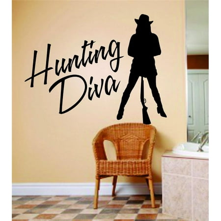 Custom Wall Decal Hunting Diva Letters With Deer Buck Image Animal Hunting Hunter Gun Girl Ladies Sticker Vinyl Wall 6 X