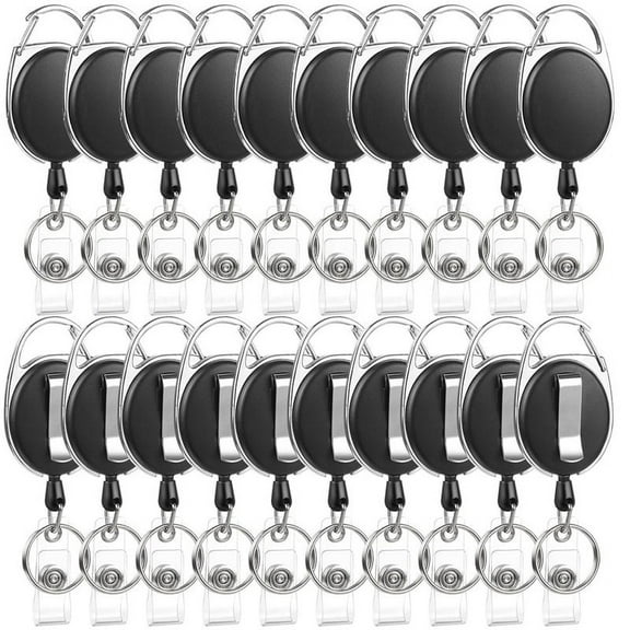 20 Pack Badge Reels Retractable ID Badge Holder with Carabiner Heavy Duty Badge Reel Clip and Key Chain for Work Office