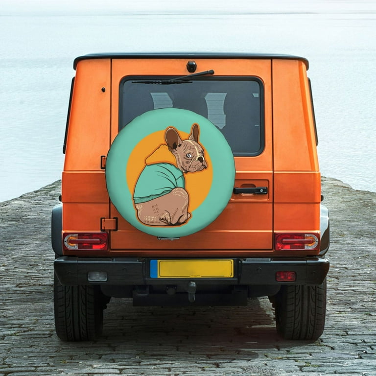 DouZhe Waterproof Spare Tire Cover French Bulldog Dog Animal Prints Adjustable Wheel Covers Fit for Jeep Trailer RV SUV Car 17 inch