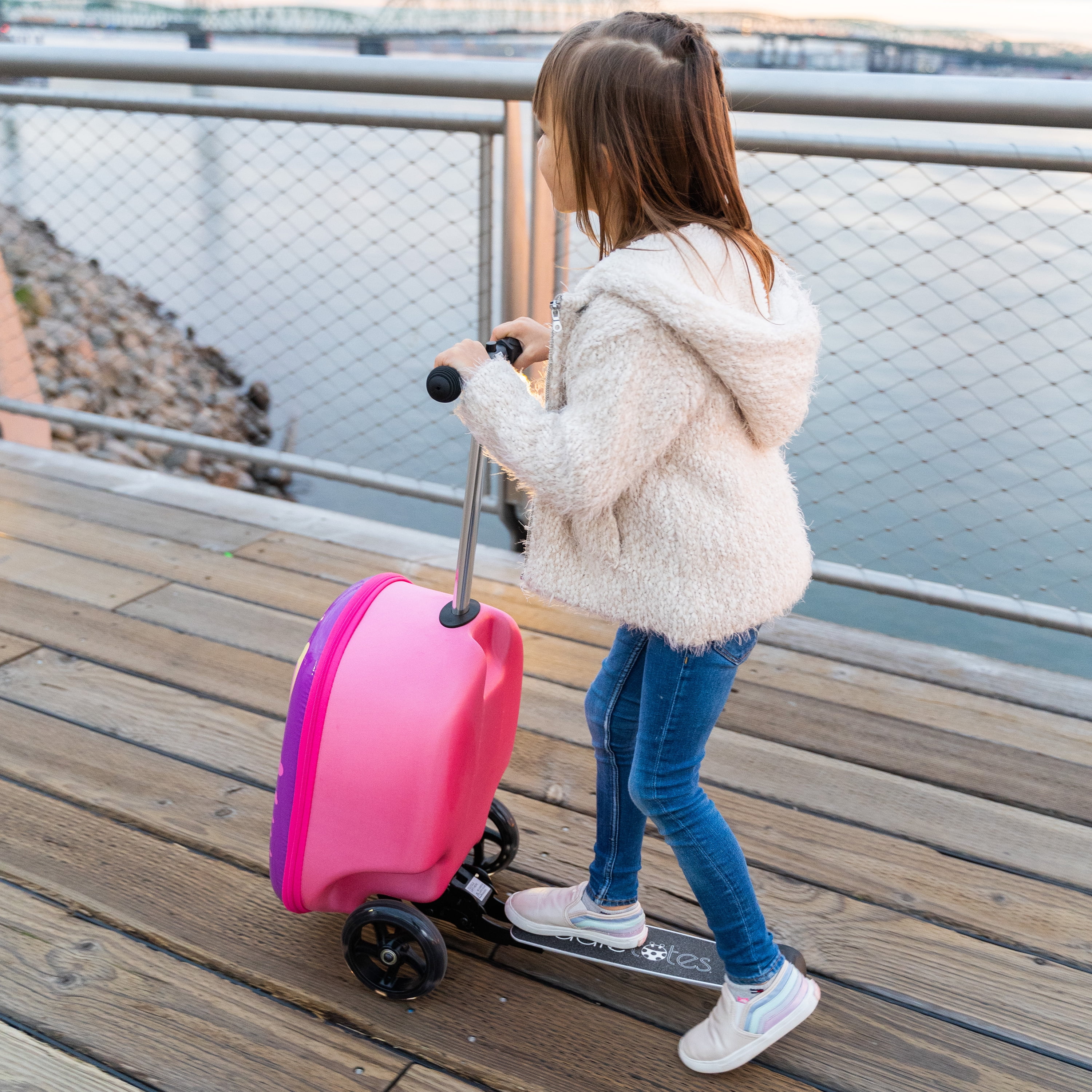 Kiddietotes 19.50" Kids 3-D Hardside Llama Scooter Luggage Ride On Suitcase, Pink