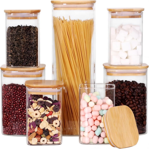 Qaltgc Clear Plastic Storage Canister, Kitchen Pantry Storage Jar for Flour Cookie Sugar Tea Coffee Spice, 7 Piece