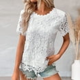 thumbnail image 2 of JIKNTTR Women's Short Sleeve T-Shirts Lace Top Crochet Crew Neck Short Sleeve Fashion Summer Loose Tee Casual T Shirt Loose Fit Tunic Tops Tees Dailywear, 2 of 7
