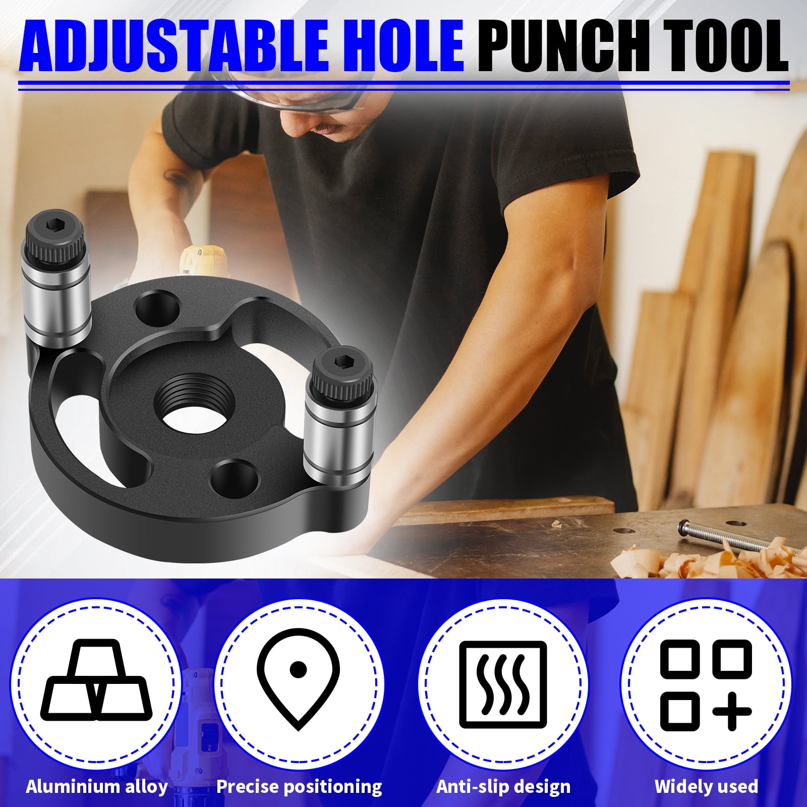 AEVXKHI Hole Drill Positioner Locator, Adjustable Self Centering Drill Bit Set, Solid Self Centering Doweling Jig, Anti Slip Round Jig Punch Locator for Woodworking