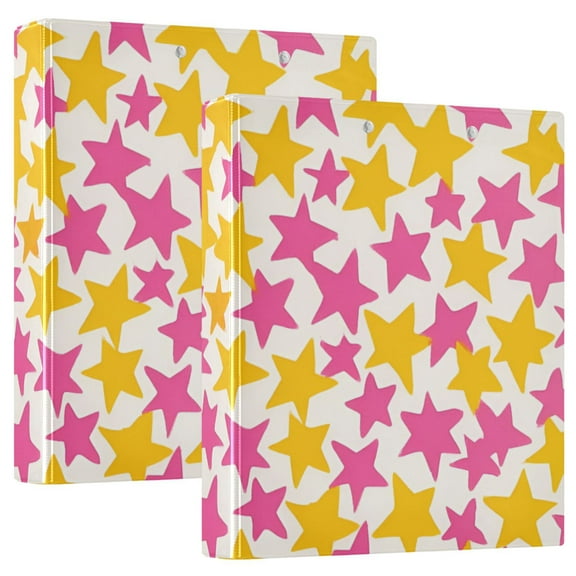 FORMRS 3 Ring Binder 1.5 inch with Pockets Set of 2 Clip Board 200 Sheets Capacity, Yellow Stars Pattern