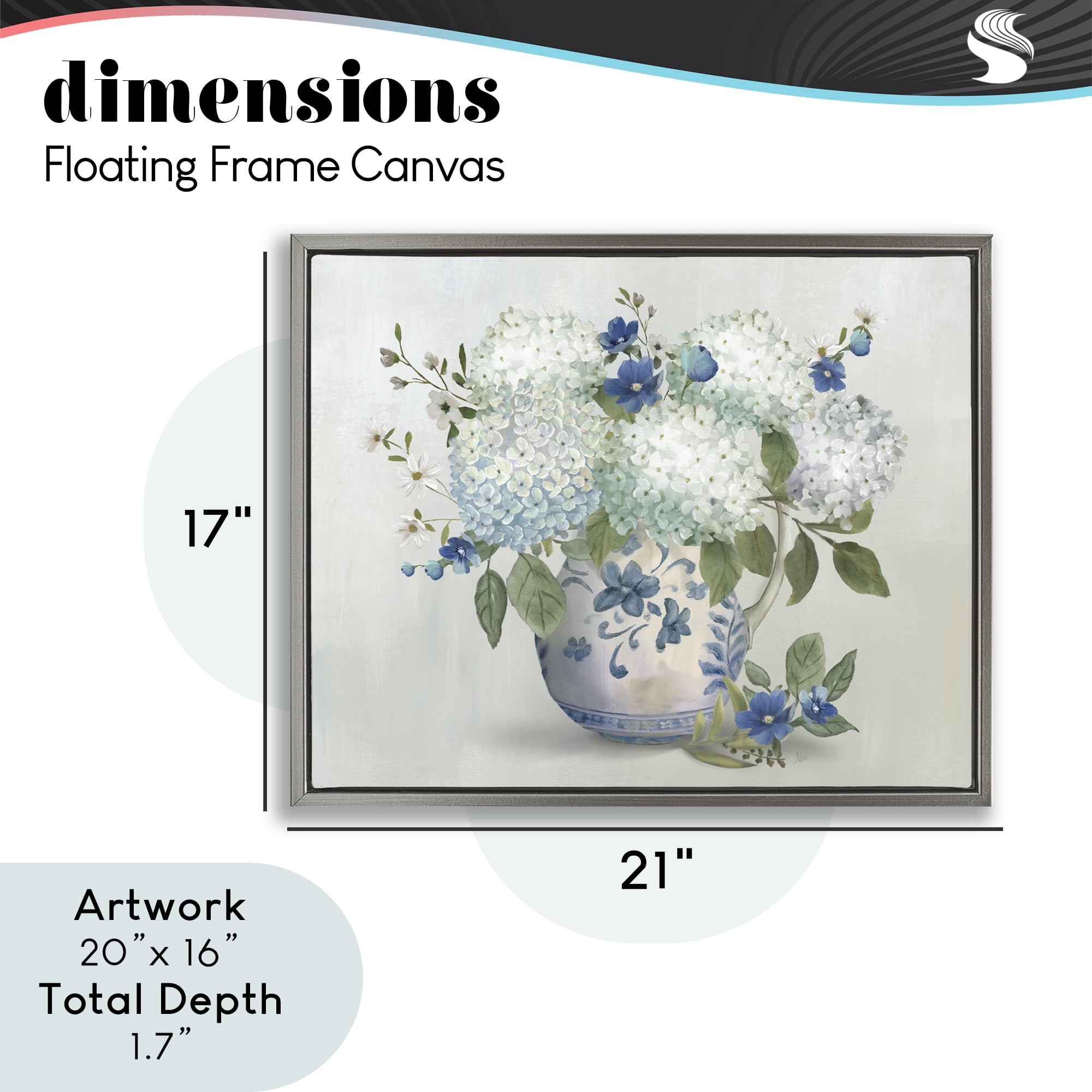 Stupell Industries Ivory & Blue Hydrangea Vase Gray Framed Floater Canvas Wall Art, design by Nan