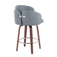 thumbnail image 4 of Lumisource Dahlia Contemporary Counter Stool in Walnut Wood and Grey Faux Leather with Round Chrome Footrest - Set of 2, 4 of 7