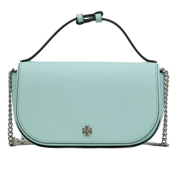 Tory Burch Women's Emerson Snap Saffiano Leather Small Top Handle Crossbody Bag (Soft Aqua)