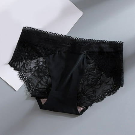 

〖TOTO〗Women Panties Splice Women Ice Silk Seamless Stitching Lace Edge Panties Hollow Breathable Panties