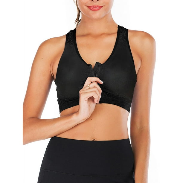 YouLoveIt Women Sports Bra Front Zipper Yoga Bras Padded Stretch Fitness Tops Workout Gym