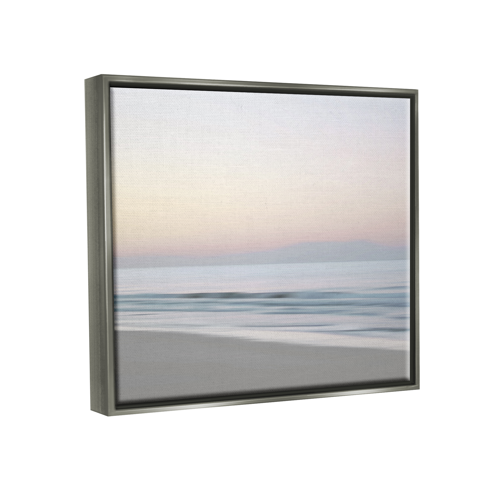 Stupell Industries Beach Shore Sunrise Landscape Painting Gray Floater Framed Canvas Art Print Wall Art, 31 x 25