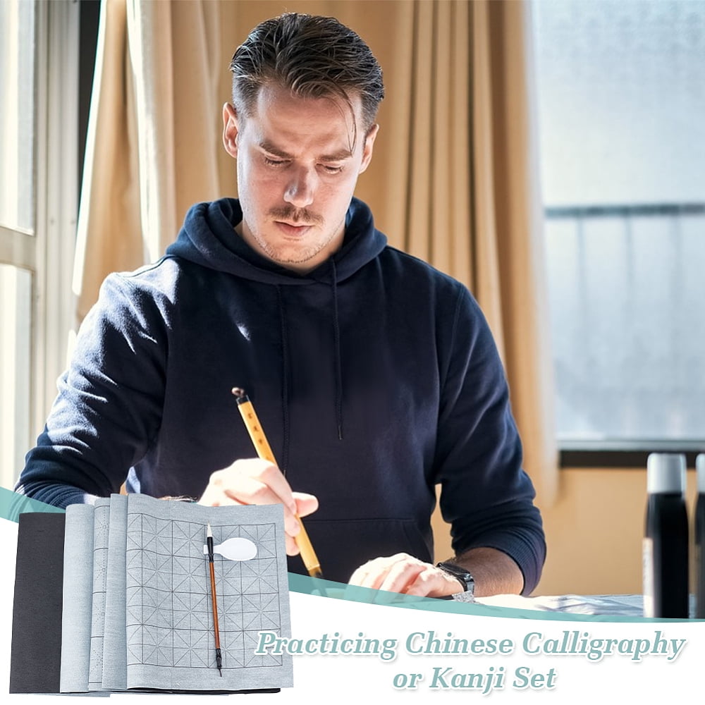 Practicing Chinese Calligraphy or Kanji Set including Chinese Calligraphy Brushes Pen Magic Cloth Water-Writing Ink Tray Containers Mixed Color