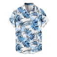 thumbnail image 4 of Men's Hawaiian Wrinkle Short Sleeve Button Down Tropical Floral Beach Vacation Shirt Blue S, 4 of 7