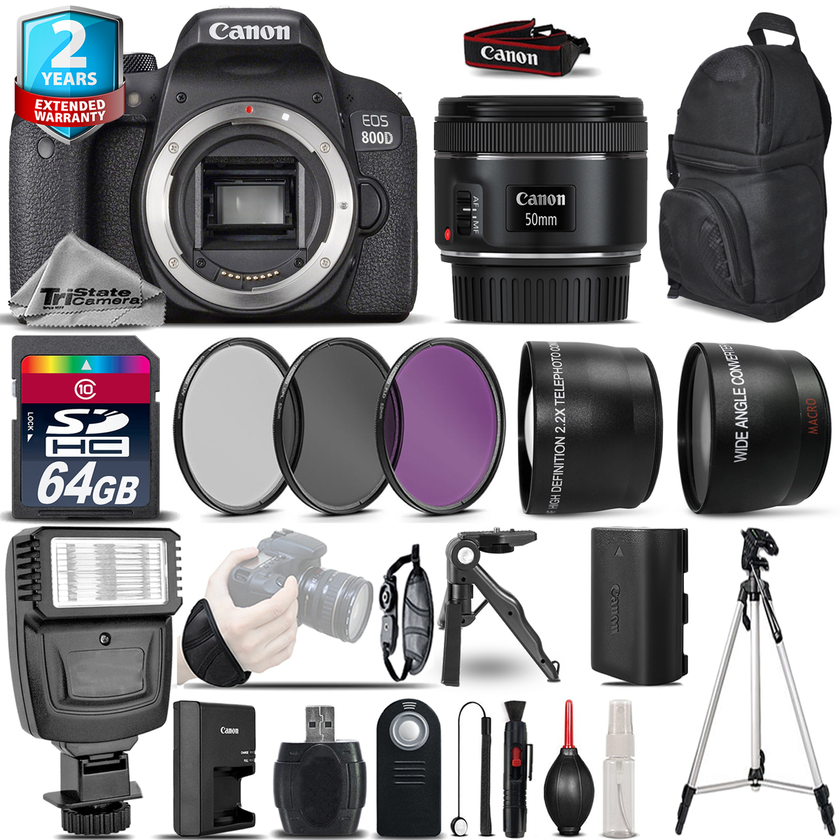 Canon EOS Rebel 800D DSLR Camera + 50mm 1.8 + 2yr Warranty -Ultimate Saving Kit - image 1 of 11