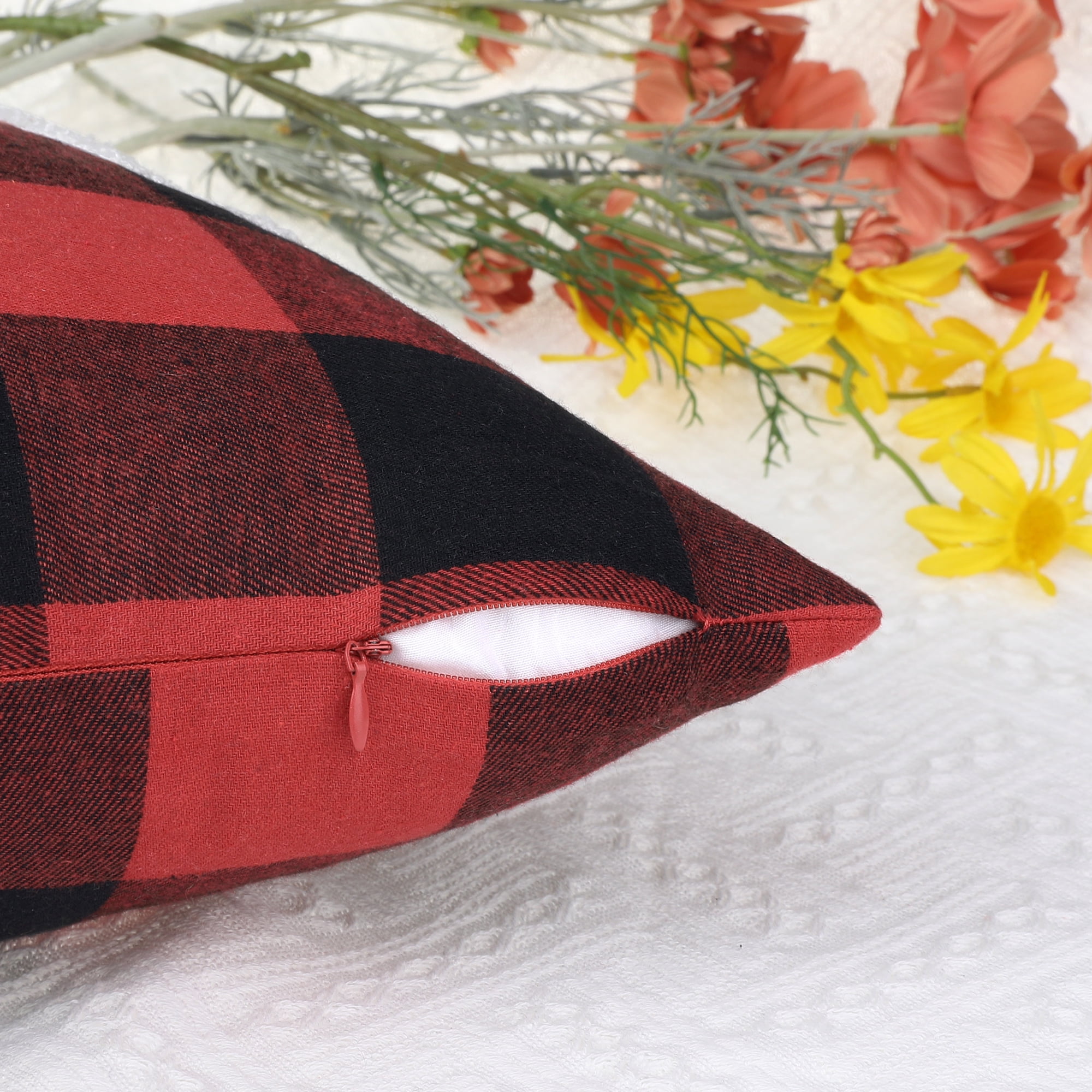 Unique Bargains Plaid Print Throw Decorative Pillow Covers Farmhouse Pillowcase Pack of 2 English 12" x 20"