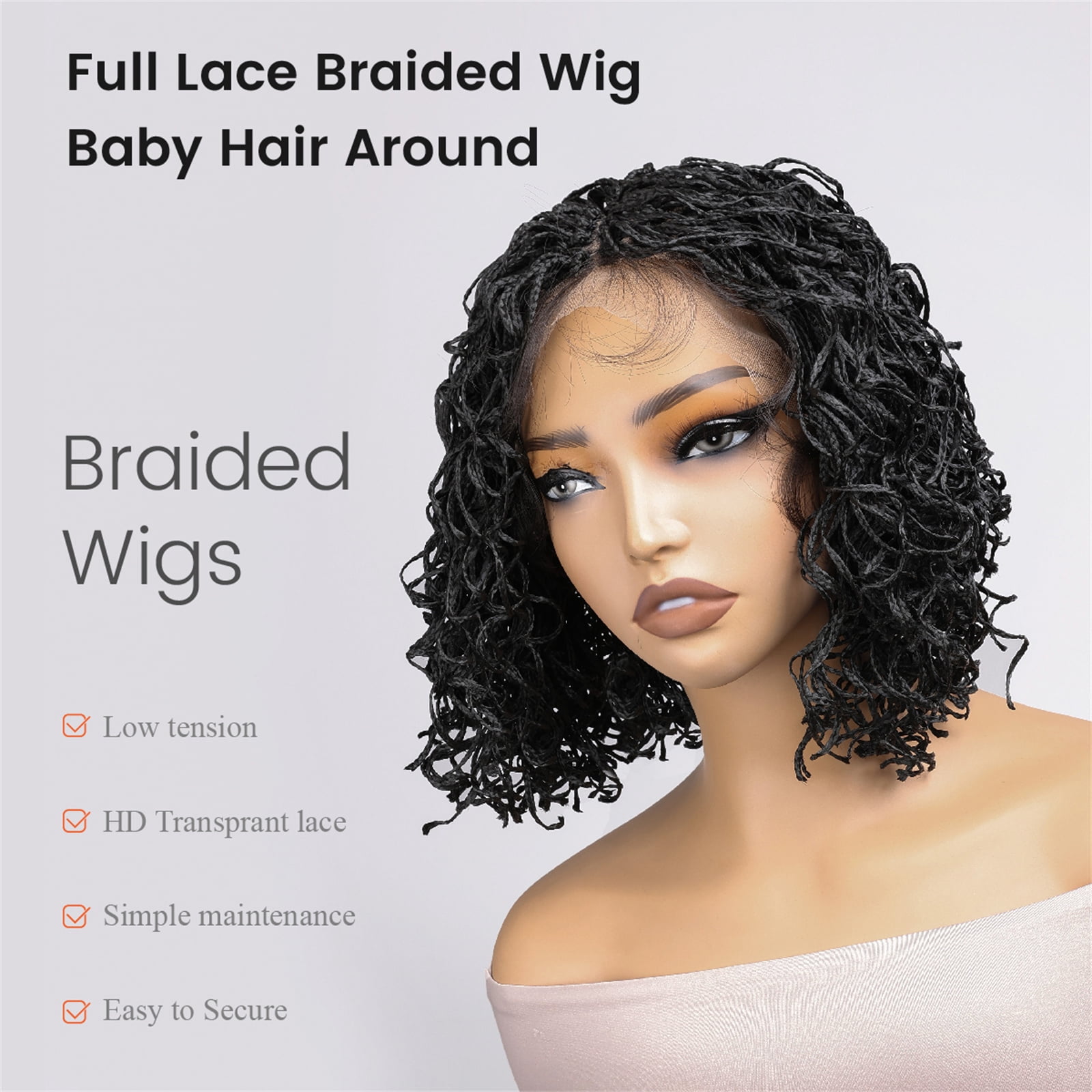 10 In Bbraided Wigs for Black Women, Full Lace Crochet Braids, Glueless Braided Wigs with Baby Hair Faux Locs in Boho Dreadlock Style