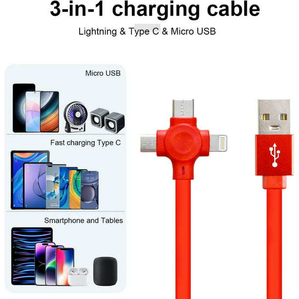 Lejlighedsvis Erhvervelse reductor 3 in 1 Charging Cable, Three in One Charging Cable Roll, Retractable Phone  Charger, Multi Charging Cable, 3 in 1 Retractable Fast Charging Cable with  IP Micro and USB C Plug for