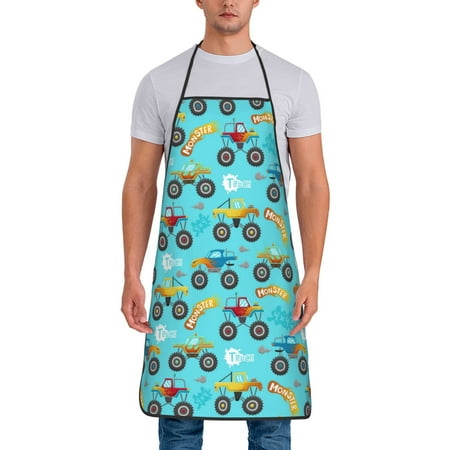 

Apron for Men Women Cartoon Monster Truck Waterproof Chef Kitchen Baking Apron with Long Ties Aprons for Cooking Baking and Gardening Kitchen Collection