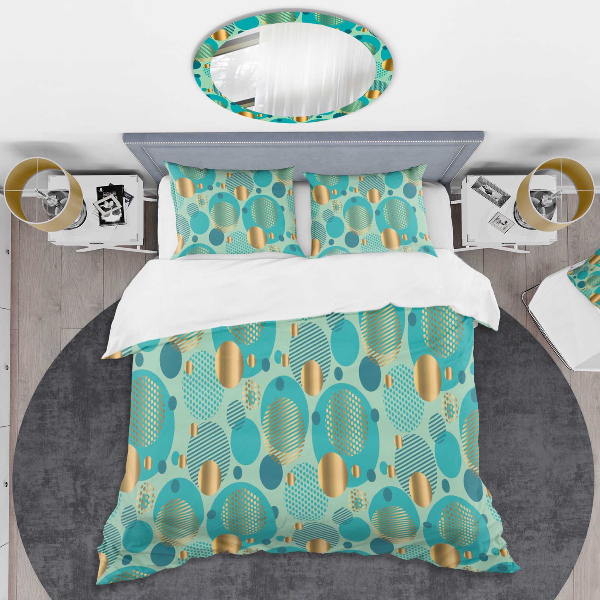Designart 'Gold and Blue Dynamics III' Mid-Century Modern Duvet Cover Set