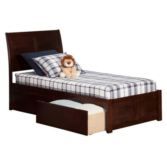 Leo & Lacey Twin XL Storage Platform Bed in Walnut