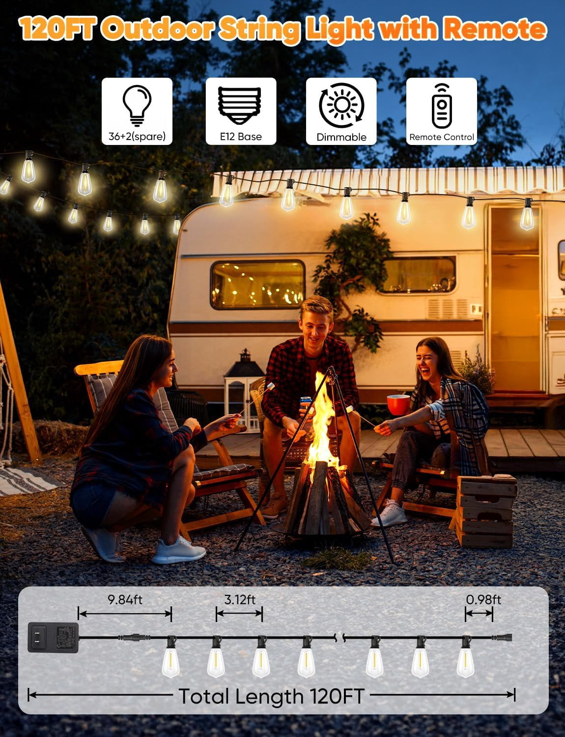Nordic Hygge 120FT LED Outdoor String Lights with Remote