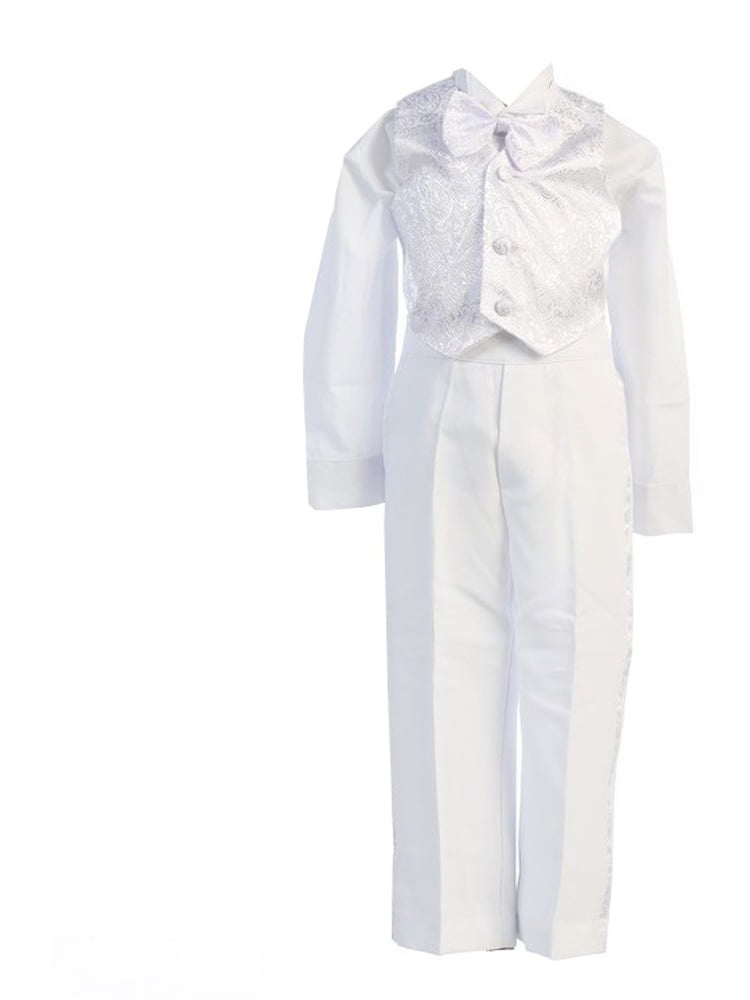 Angels Garment Baby Boys White 5 pcs Gold Embroidered Tuxedo 3-24M
