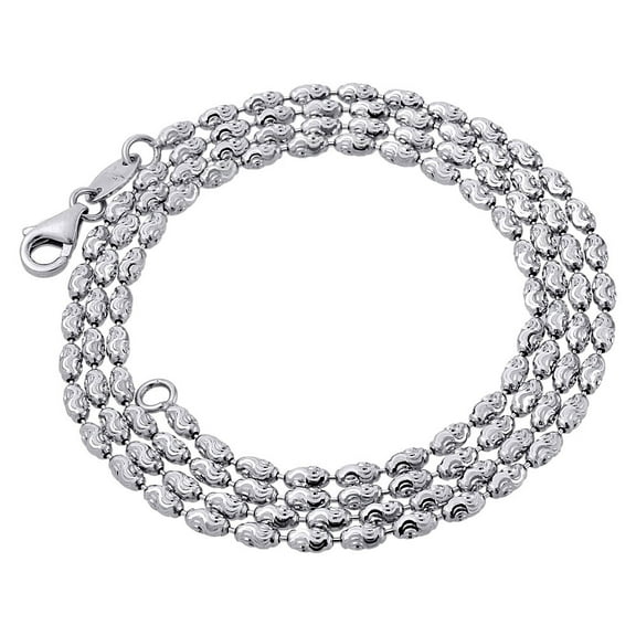 10K White Gold 2MM Italian Bead Rice Link Chain Diamond Cut Necklace 20 Inch
