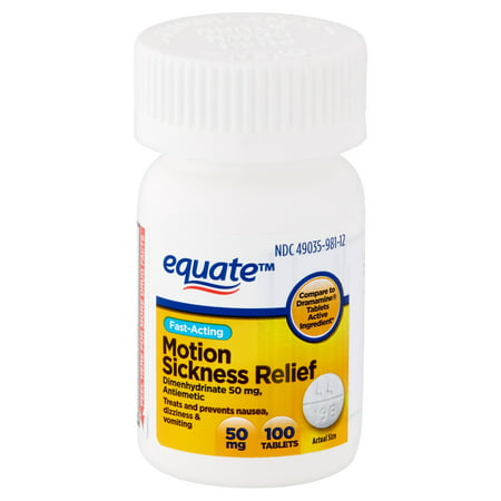 (2 Pack) Equate Fast Acting Motion Sickness Relief Dimenhydrinate Tablets, 50 mg, 100 (Best Prescription Medicine For Seasickness)