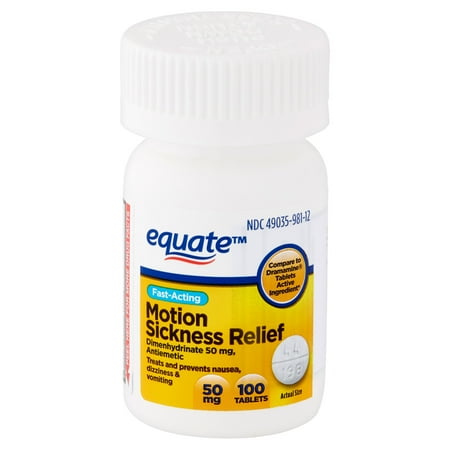 (2 Pack) Equate Fast Acting Motion Sickness Relief Dimenhydrinate Tablets, 50 mg, 100 (Best Medicine To Prevent Motion Sickness)