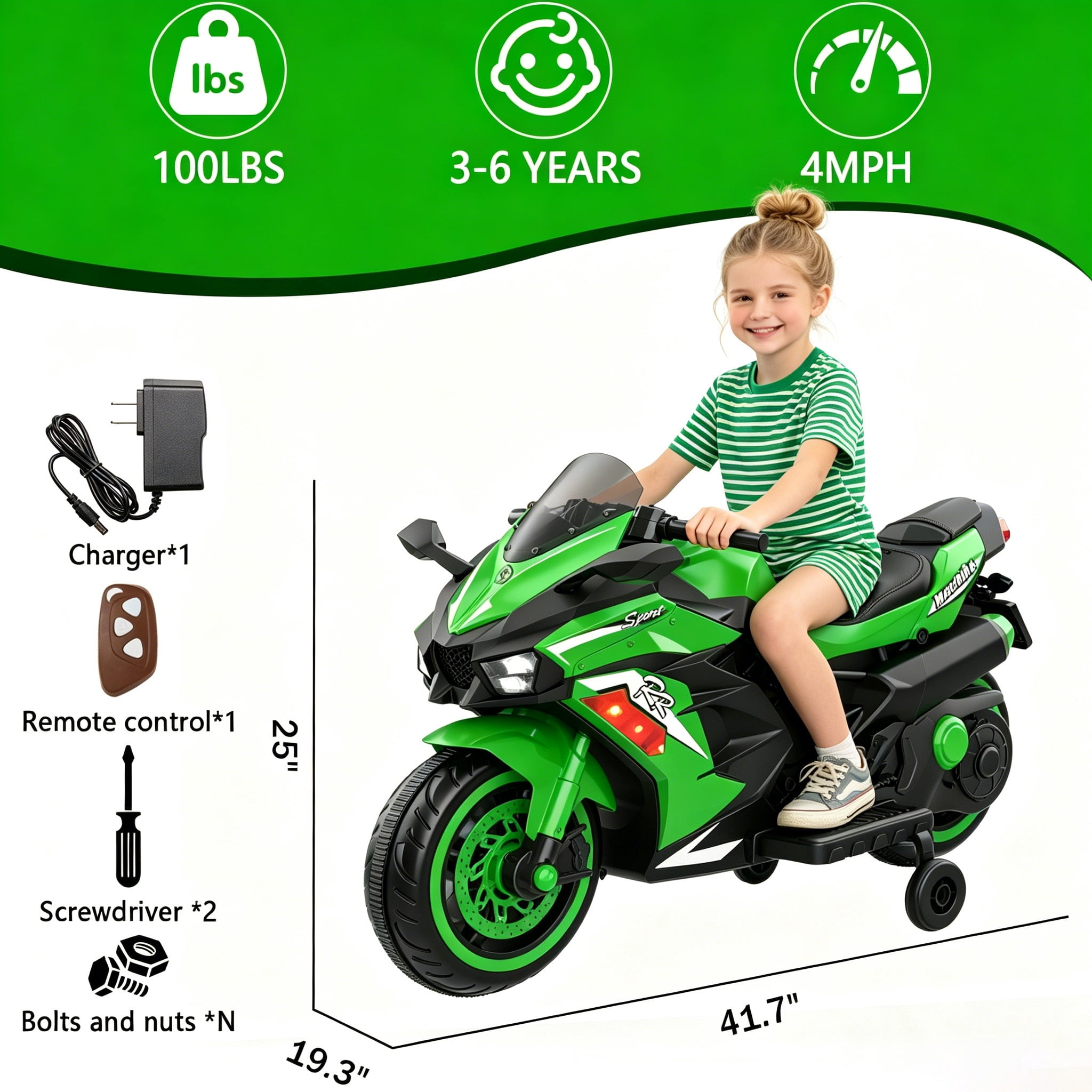 HNH 12V Ride on Motorcycle for Kid, Electric Motorcycle with Music, Lights, Bluetooth