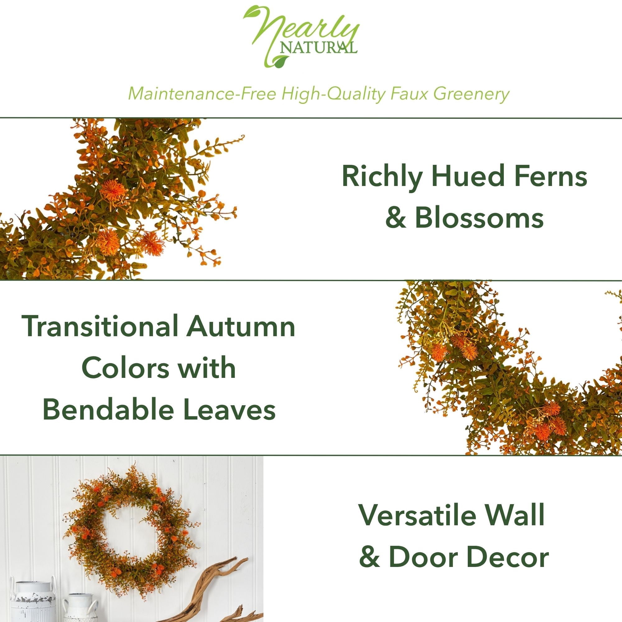 Nearly Natural Plastic Wreath, 21.00" (Assorted Colors)