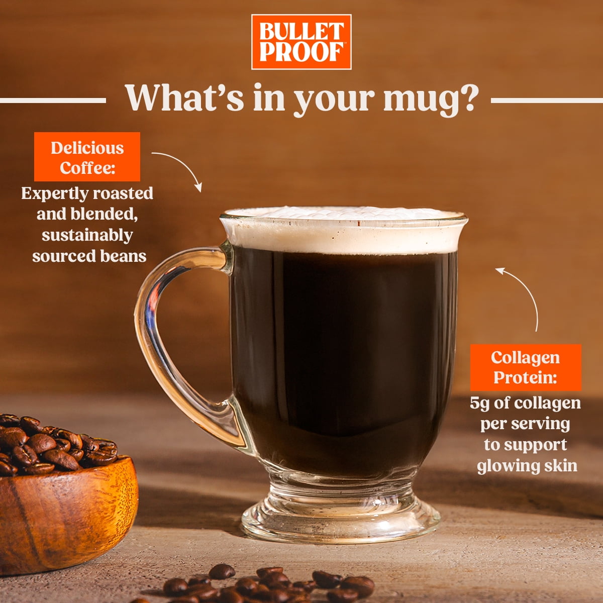 Bulletproof The Original + Collagen Single-Serve Coffee Pods, 24 Count, 100% Arabica Coffee Sourced from Central and South America with Collagen