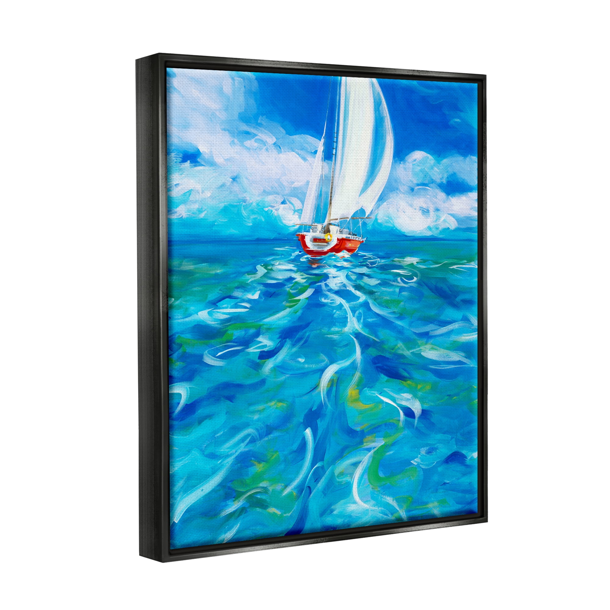 Stupell Industries Vivid Boat Wake Transportation Painting Black Floater Framed Art Print Wall Art, 25 x 31