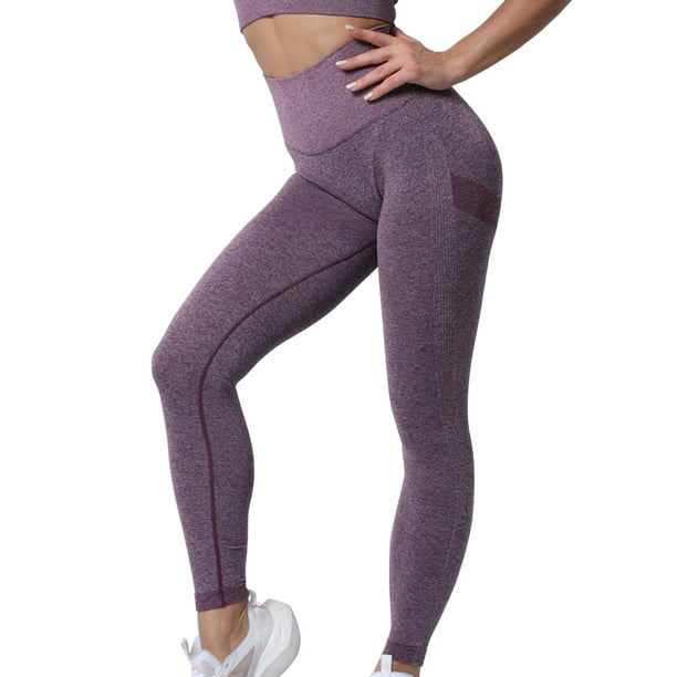 Qarigey Mallas pantalones de Yoga para mujer, mallas de cintura alta sin costuras, transpirables, para gimnasio, ropa de realce, pantalones de Yoga para Pijama Vino tinto S