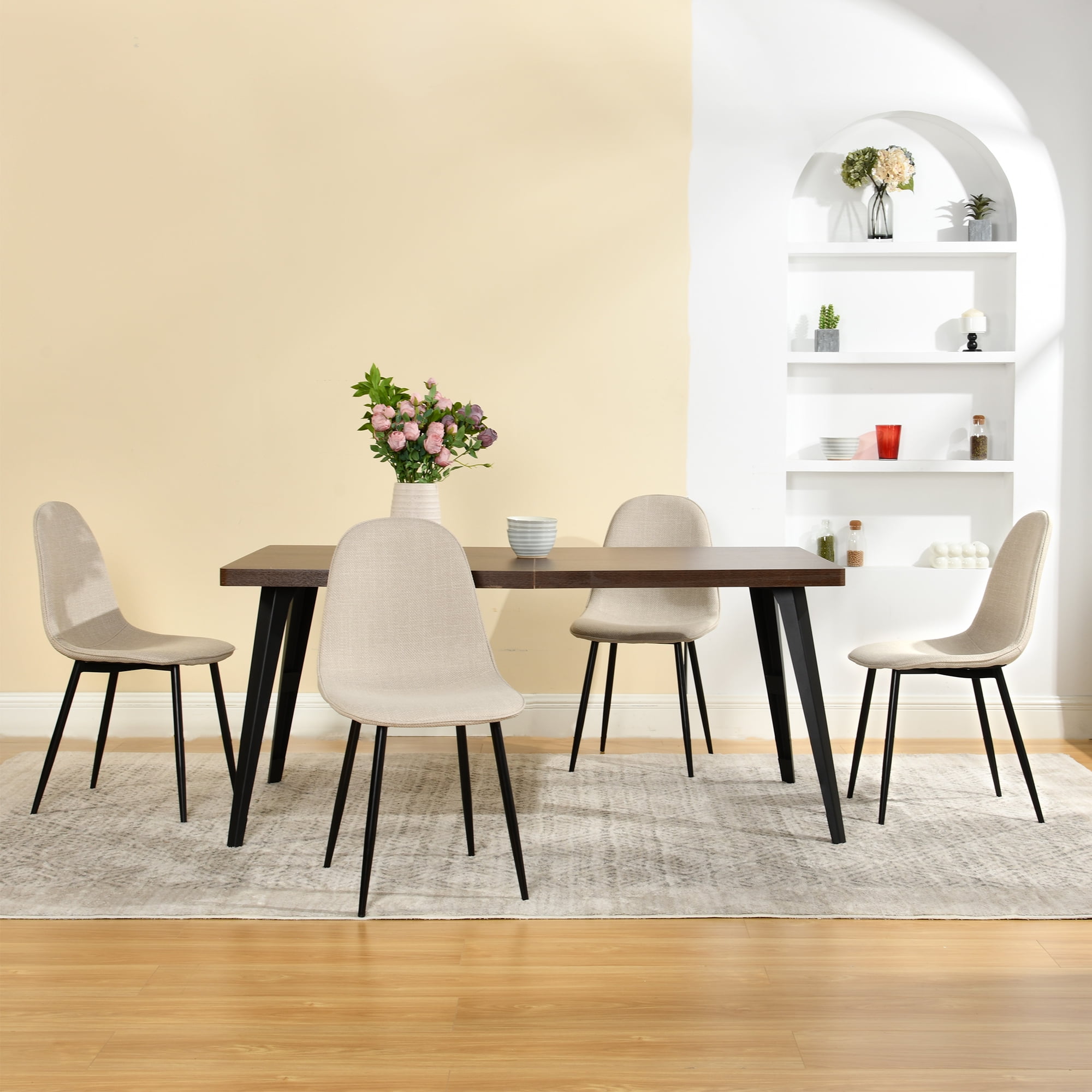 Homy Casa Dining Chair Set of 4, Upholstered Linen-Look Modern Kitchen Seating Chairs, Linen Beige