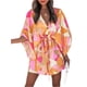 thumbnail image 2 of SAYOO Vestido Casual con Cuello en V para Mujer, Manga Media Hoja/Floral/Estampado Irregular Patrón Botón Pecho Cintura Elástica Falda de Una Pieza SAYOO casual, 2 of 9