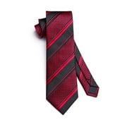 HISDERN Red Ties for Men Stripe Plaid Ties and Pocket Square Cufflinks Silk Necktie Set Business