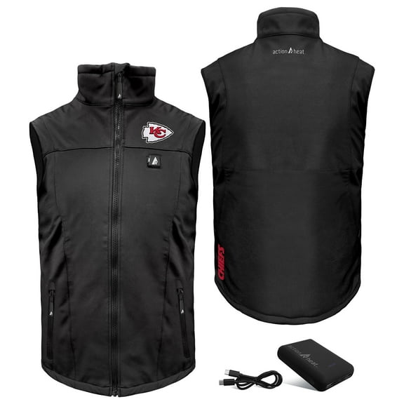 Men's ActionHeat Black Kansas City Chiefs 5V Softshell Battery Heated Full-Zip Vest