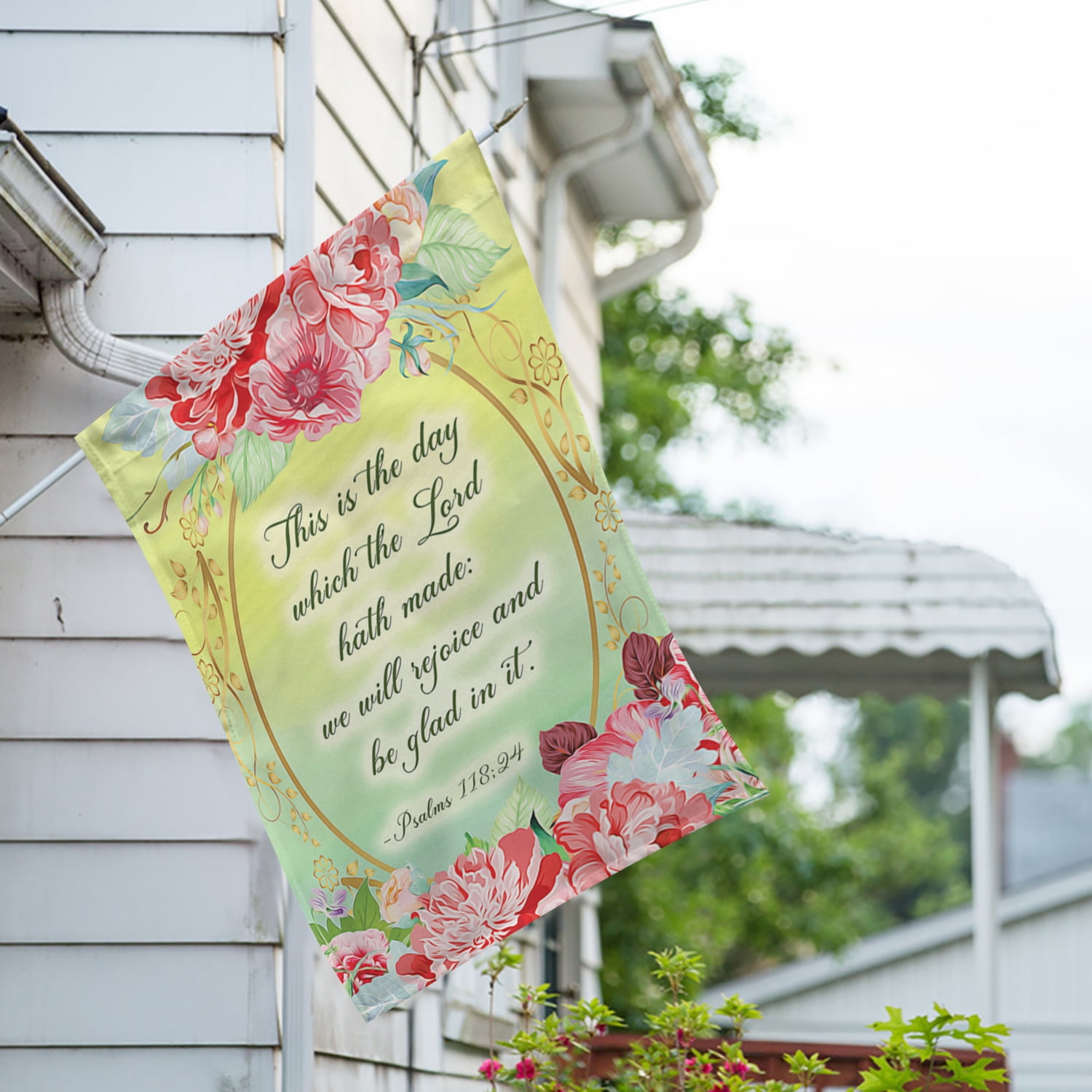 America Forever Bible Verse House Flag - 28 x 40 inch -Psalm 118:24 This is The Day The Lord has Made - Christian Quotes Religious Outdoor Yard Decorative Inspirational Faith Flag