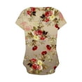 thumbnail image 4 of Jacenvly 2024 new summer blouses for women Loose Women's Printed Button-up Short Sleeve Top Shirt T-shirt Top Shirt comfortable Floral v neck t shirts ladies plus size tops Multicolor, 4 of 5