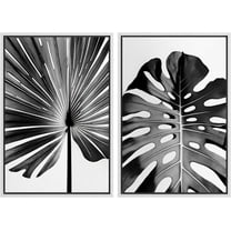 IDEA4WALL Framed Canvas Print Wall Art Set Tropical Leaf & Monstera Jungle Leaf Illustration Modern Art Decor Bohemian Nature Botanical Art for Living Room, Bedroom, Office - White 24"x36"x2