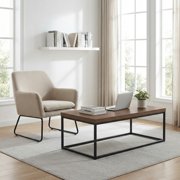 Walnut Coffee Table | Modern Industrial Rectangular Table With Black Metal