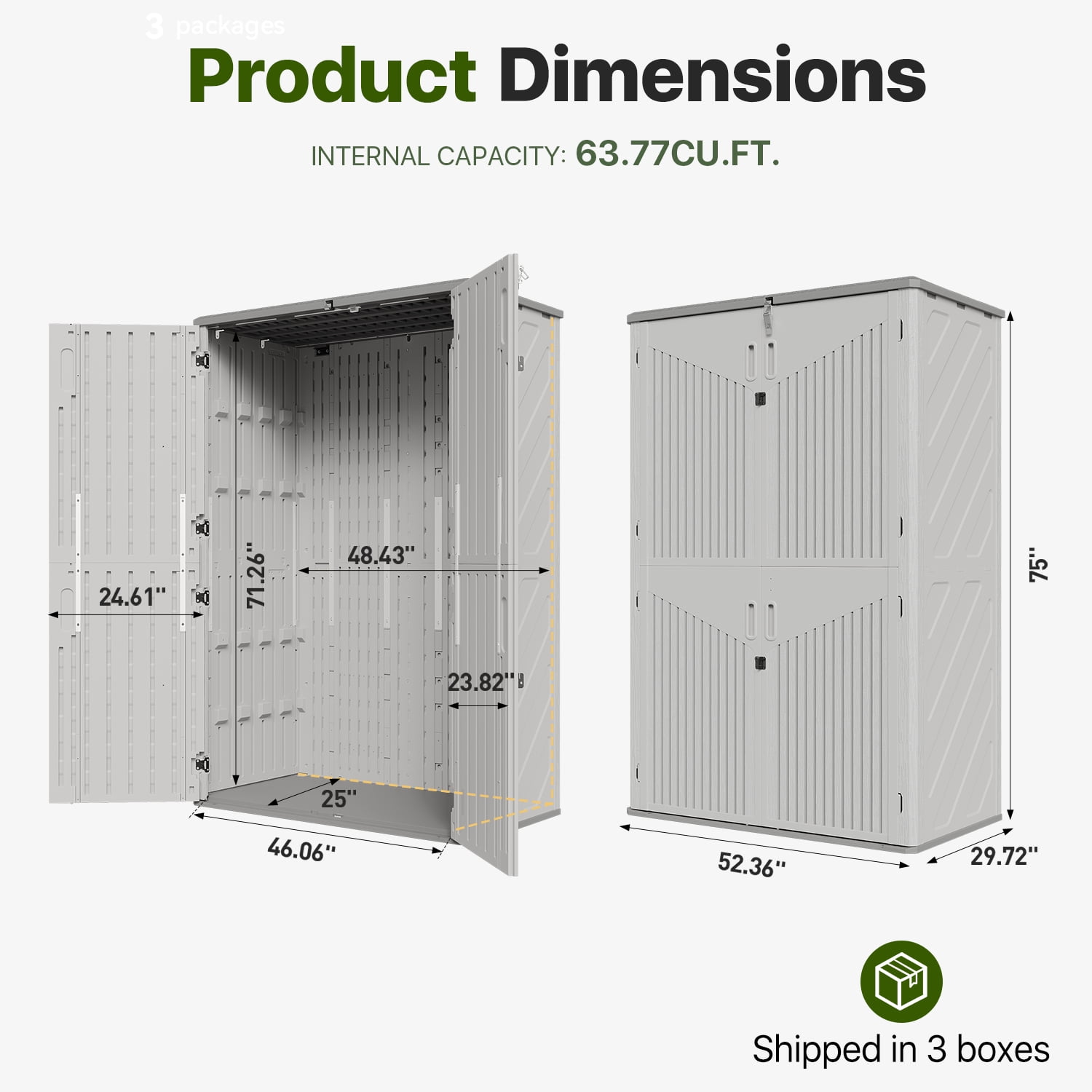 BaPiPro Outdoor Resin Storage Shed, 4.5 x 2.5 FT Lockable Garden Storage Cabinet, Heavy Duty HDPE Plastic Storage Cabinet with Double Doors, Weather Resistant for Patio, Backyard