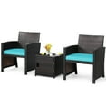 thumbnail image 2 of Costway 3PCS Patio Wicker Furniture Set Storage Table W/Protect Cover Turquoise, 2 of 10