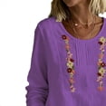 thumbnail image 4 of Miluxas Embroidered Tops for Women Trendy Hollow Trim Long Sleeve Boho Cotton Shirts Scoop Neck Pullover Clothes Purple, 4 of 5
