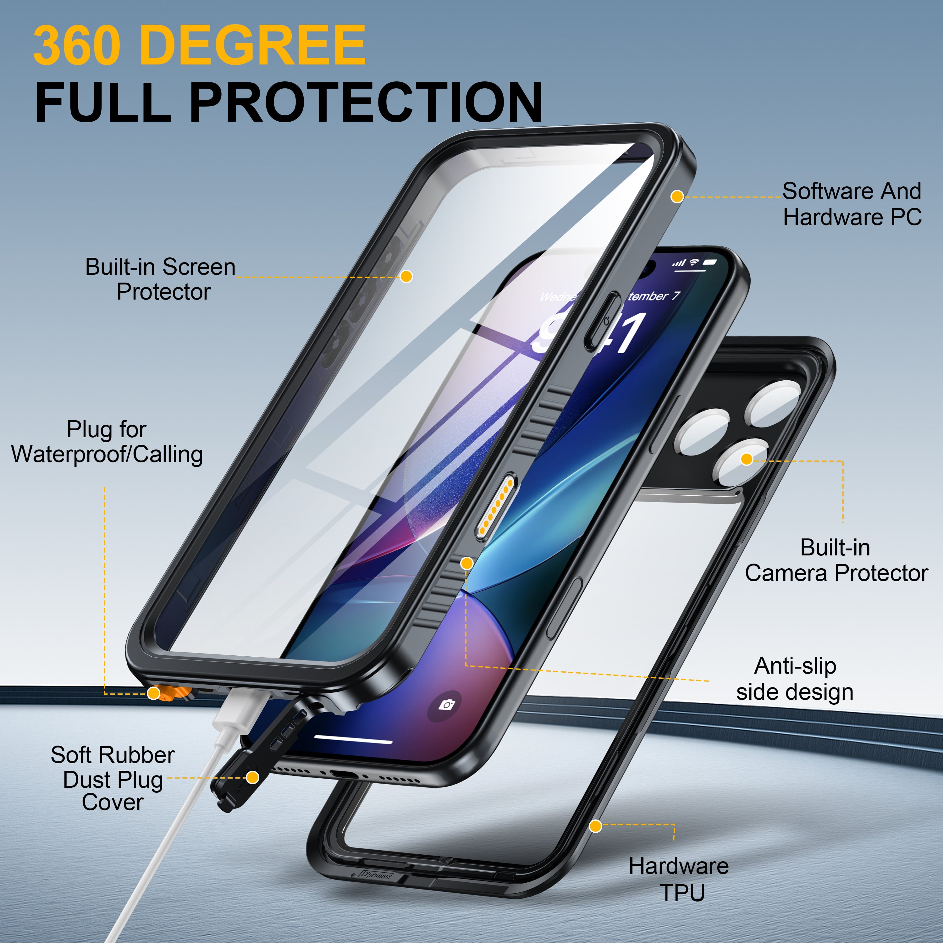 ANTSHARE for iPhone 17 Pro Max Case, Waterproof Built-in Screen Protector, [Full Body Shockproof] [Dustproof] [IP68 Underwater] Phone Case for iPhone 17 Pro Max- Black