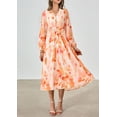 thumbnail image 4 of Vestido Midi Floral PRETTYGARDEN Rojo con Escote en V y Manga Larga Talla S, 4 of 6
