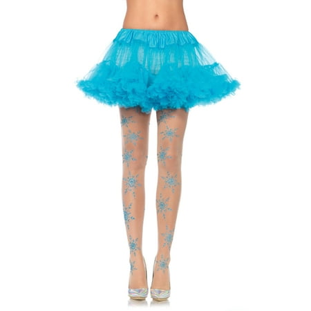 

Women s Let It Snow Spandex Sheer Glitter Snowflake Pantyhose Nude/Blue One Size